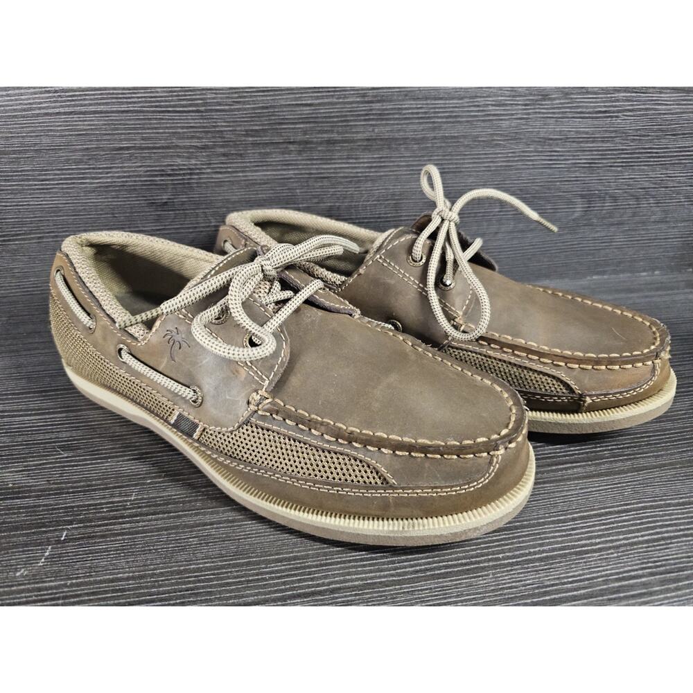 Margaritaville Harbor Lace Tan/Brown Leather Boat Shoes Lace 2 Eye Mens 9